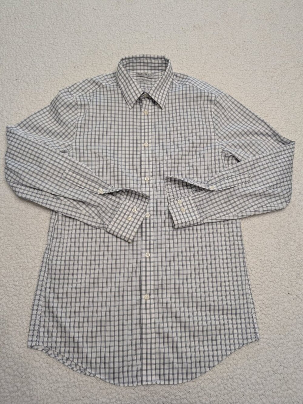 Lauren Ralph Lauren Slim Fit Plaid Dress Shirt Mens 15 32/33 Gray
